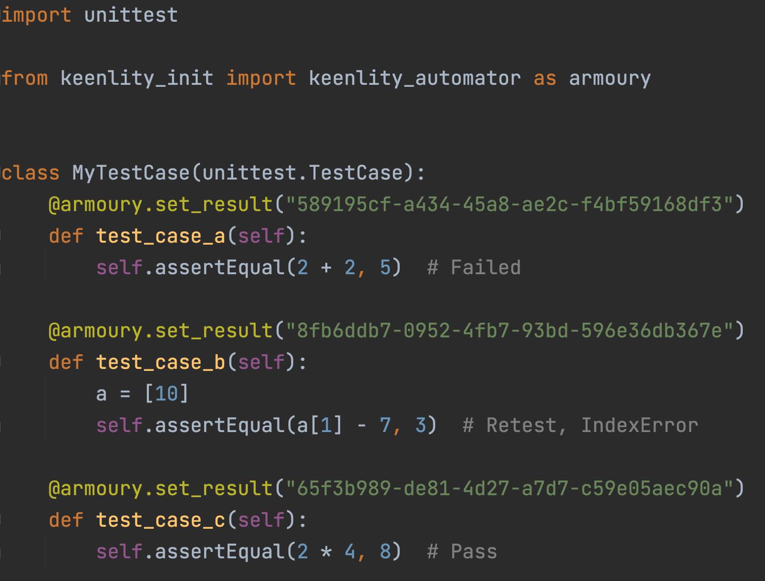 armoury automation testing sample code